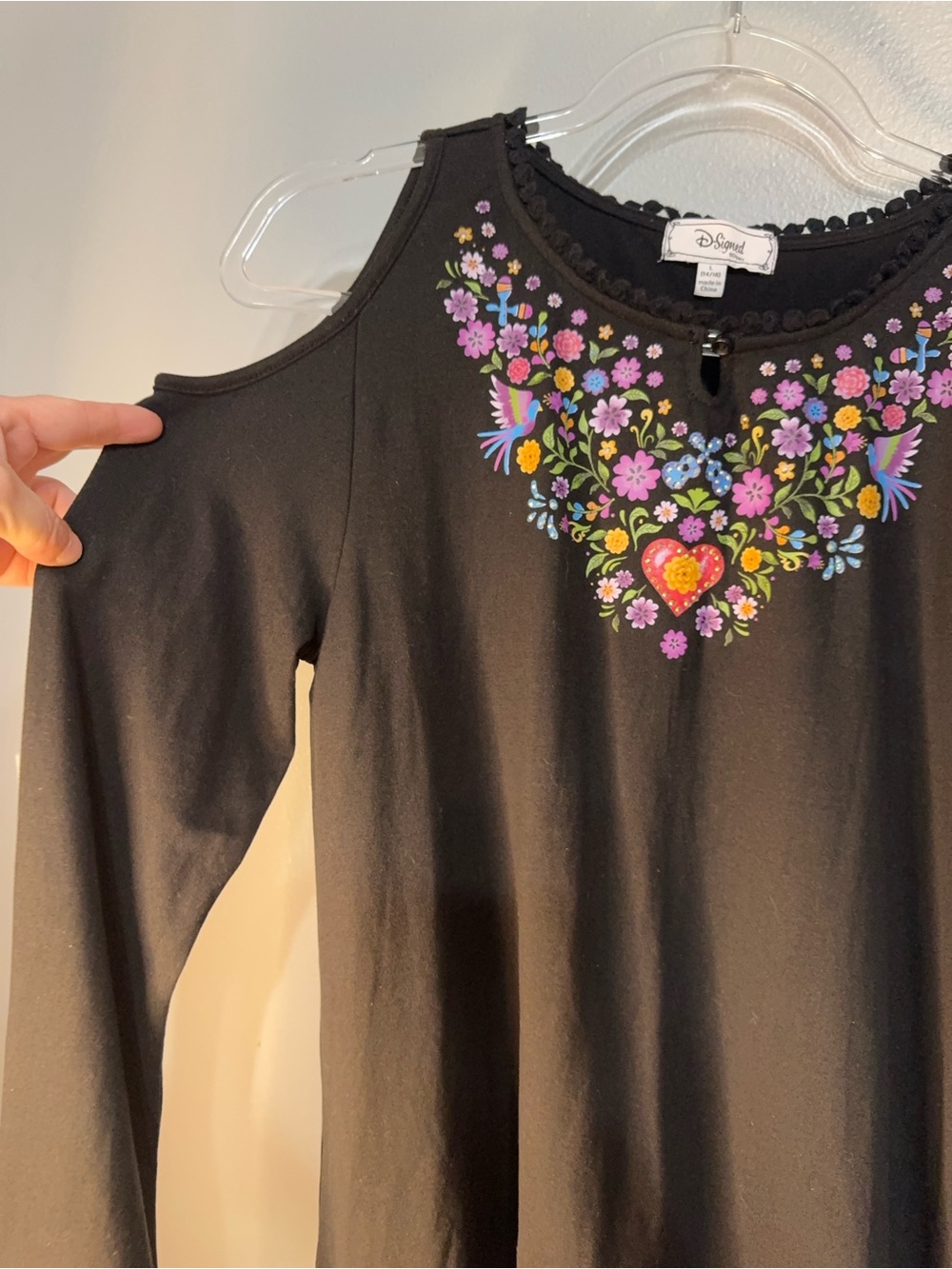 NEW! Disney D-Signed Pixar Coco Girls L 14/16 Cold Shoulder Tunic Top Floral